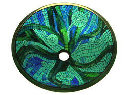 Bubbles and Waves Mosaic Glass Sink in Sea Kelp Blue