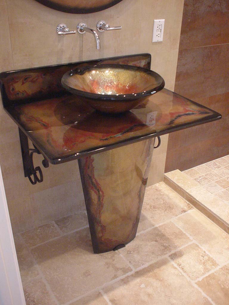 Tuscan Fire Glass Bath Vanity Sinks, Glass Vanity Sinks