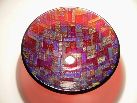 Dichroic Vessel Sink on Cranberry Glass
