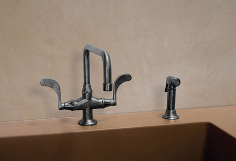 Sonoma Forge | Kitchen Faucet | Wingnut Square Spout with Side Spray | Deck Mount