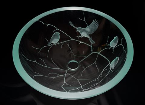 Etched Glass Vessel Sink - Birds