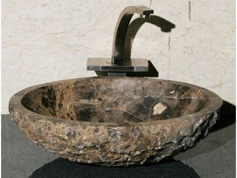 18" Oval Stone Vessel Sink with Rough Exterior