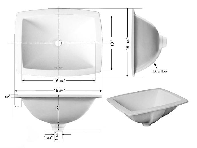 Picture of 19" Rectangular X-Shaped Basin Sink
