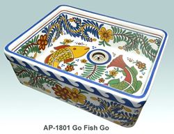 Go Fish Go Design on Single Bowl Fireclay Kitchen Sink