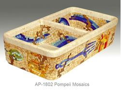 Pompeii Mosaics Design on Double Well Fireclay Farmhouse Sink