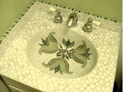 Emerald Fleur de Lis Integral Bathroom Sink