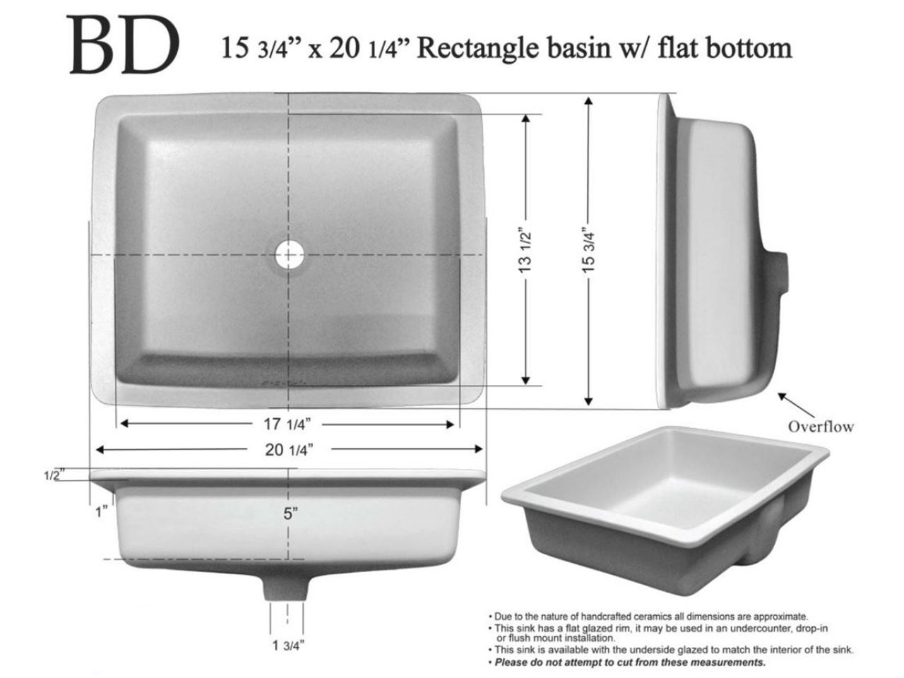 Picture of Hand Crafted Sink | 20" Rectangular Ceramic Sink with Flat Bottom