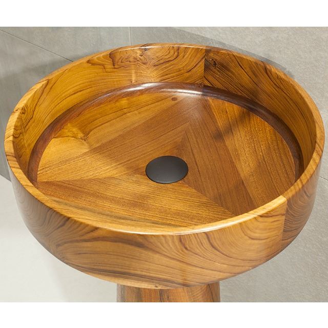 Picture of Round Teak Wood Bath Sink by Solli Concepts - T3 with Optional Pedestal Option
