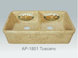 Picture of Tuscany Design on Double Well Fireclay Farmhouse Sink