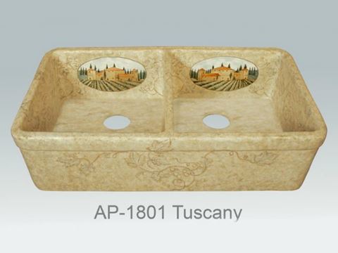 Tuscany Design on Double Well Fireclay Farmhouse Sink