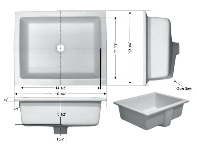 Hand Crafted Sink | 16" Rectangle Undermount Ceramic Sink with Flat Bottom