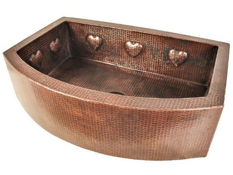 SoLuna Copper Farmhouse Sink | Rounded Front w/Hearts
