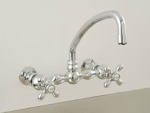Strom Plumbing Wall-Mounted Kitchen Faucet with Arched Swivel Spout & X-Point Handles