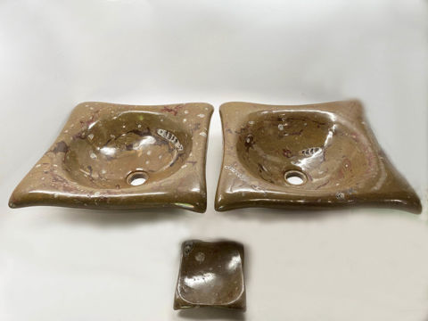 Tortuga Fossil Vessels in Desert Oasis - Set of 2