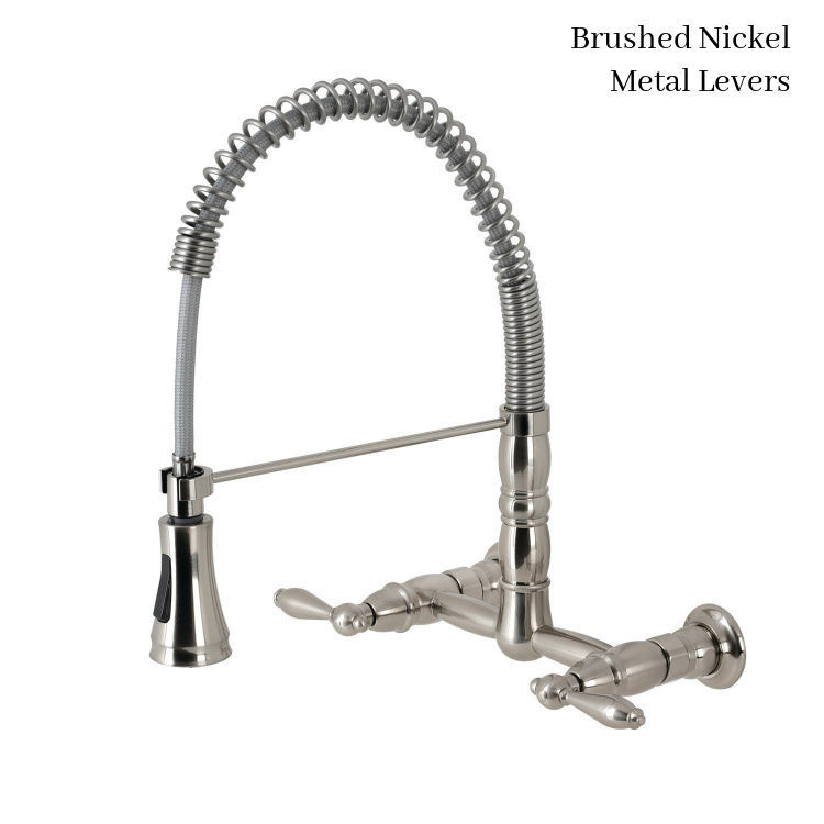 Gourmetier Heritage wall-mount faucet GS1248AL - Brushed Nickel Finish - Metal Lever Handles