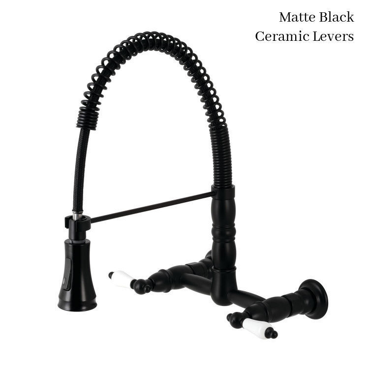 Gourmetier Heritage wall-mount faucet GS1240PL - Matte Black Finish - Metal Lever Handles