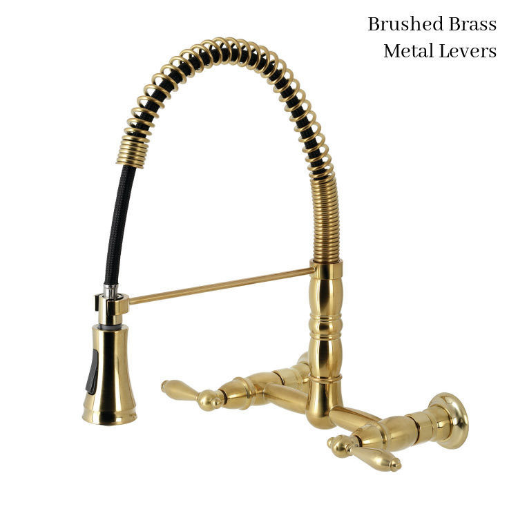 Gourmetier Heritage wall-mount faucet GS1247AL Brushed Brass Finish - Metal Lever Handles
