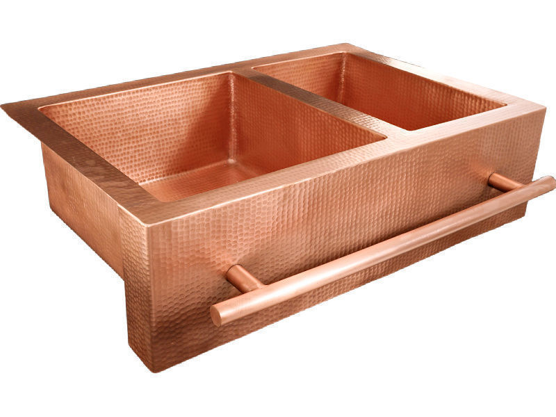 Copper Farmhouse Sink with Towel Bar - 60/40 by SoLuna