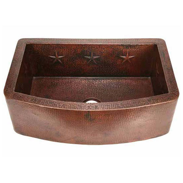 SoLuna Copper Farmhouse Sink | 33" Rounded Front w/Stars