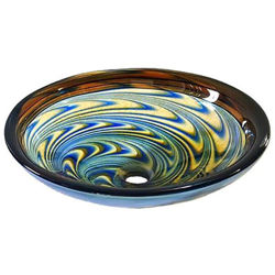 Blown Glass Sink | Amber Blue Vortex