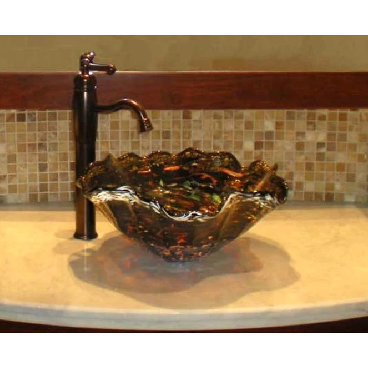 Picture of Blown Glass Sink | Golden Amber Splash