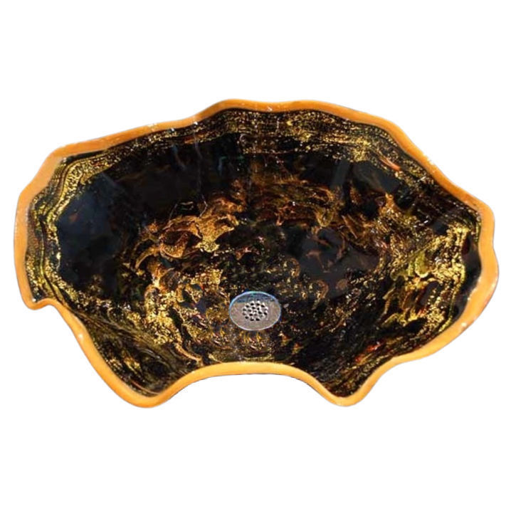 Picture of Blown Glass Sink | Golden Amber Splash with Caramel Lip