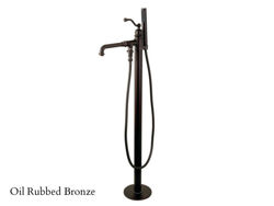 Kingston Brass English Country Freestanding Tub Filler Faucet with Hand Shower - Metal Lever Handle