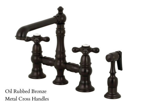 Kingston Brass English Country 4-Hole Bridge Kitchen Faucet with Spray