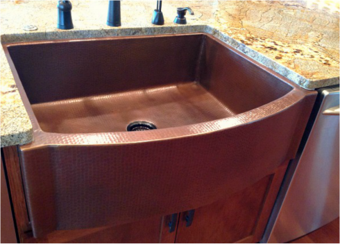 33 inch Rounded Front Copper Farmhouse Sink with Flat Ends