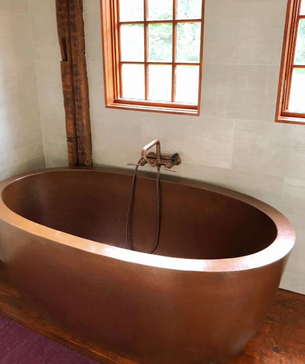 Boat style double wall copper bath tub installation