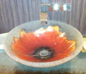 Red Hibiscus Glass Vessel Sink